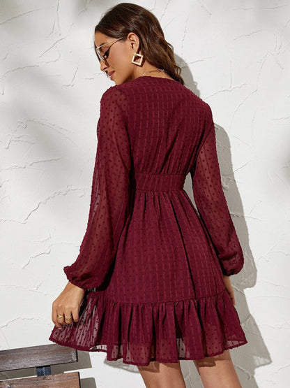 Vienna | Dames Fit & Flare Jurk met Polkadot en Chiffon – Vrouwelijke Elegantiekleding