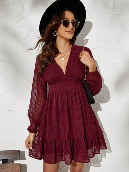 Vienna | Dames Fit & Flare Jurk met Polkadot en Chiffon – Vrouwelijke Elegantiekleding
