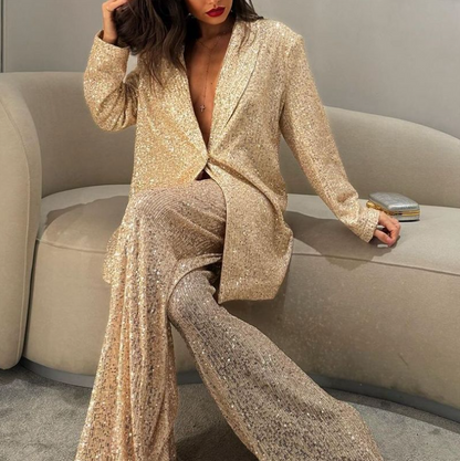 Coraline | Blazer Set Dames – Feestelijke Pailletten en Comfortabele Losvallende Pasvorm