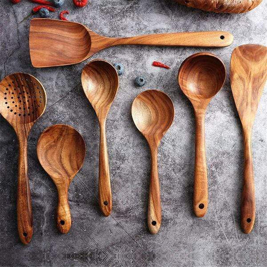 Houten Kookgerei Set – Teak, Duurzaam Design voor Keuken en Koken