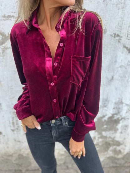 Estelle Blouse | Dames blouse met fluweel en luxe uitstraling