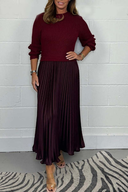 Jacobine Jurk | Dames midi-jurk met trui-en-rok effect en geplooide rok