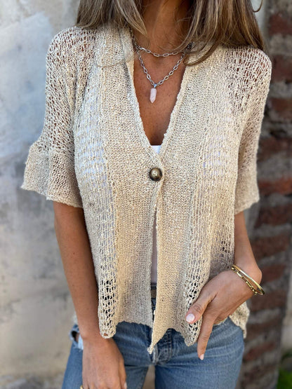 Zarah | Gebreide Top voor Dames – Elegante V-hals met Knoopdetail in Lichtgewicht Design