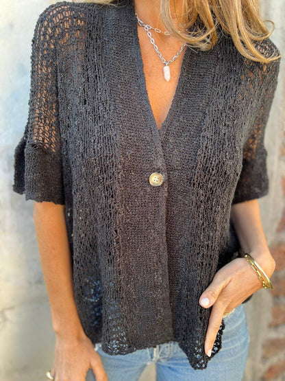 Zarah | Gebreide Top voor Dames – Elegante V-hals met Knoopdetail in Lichtgewicht Design