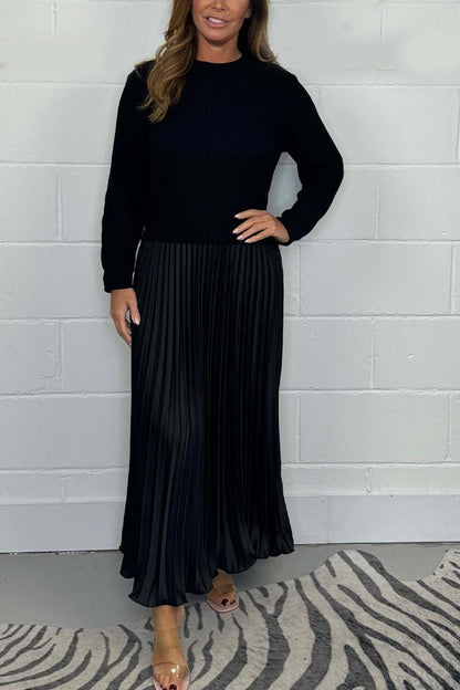Jacobine Jurk | Dames midi-jurk met trui-en-rok effect en geplooide rok