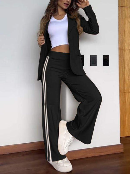 2-delig Damespak | Blazer en wijde broek met sportieve strepen in casual-chique stijl
