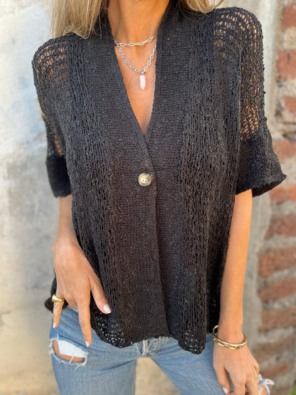 Zarah | Gebreide Top voor Dames – Elegante V-hals met Knoopdetail in Lichtgewicht Design