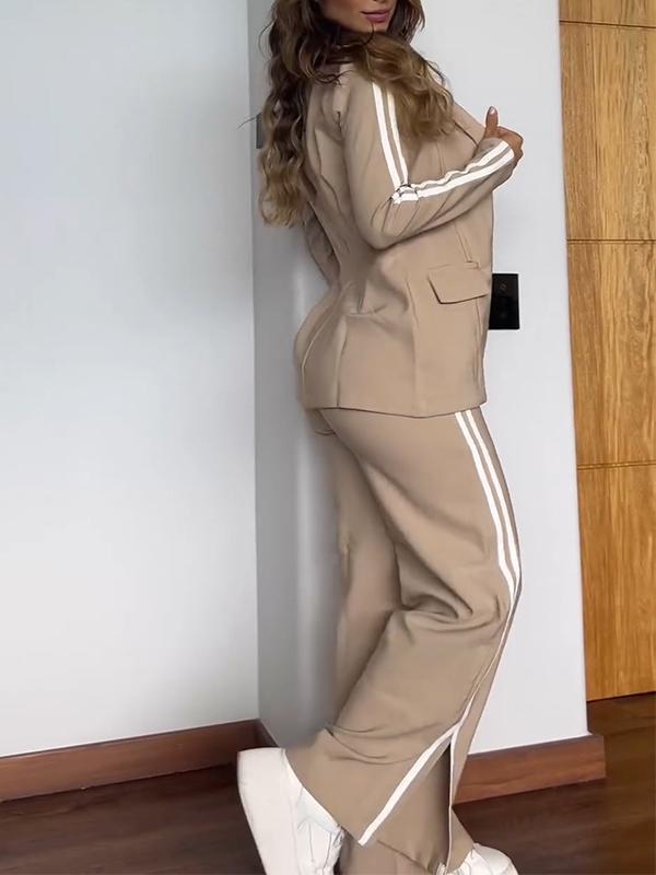 2-delig Damespak | Blazer en wijde broek met sportieve strepen in casual-chique stijl