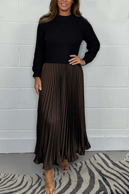 Jacobine Jurk | Dames midi-jurk met trui-en-rok effect en geplooide rok