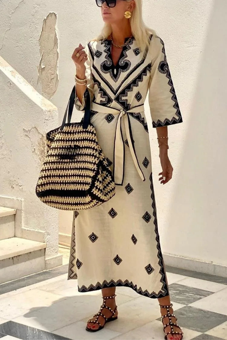 Steffie | Dames Linnen Jurk met Vintage Design – Ademend & Elegant voor Warme Zomerdagen