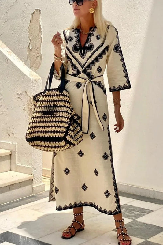Steffie | Dames Linnen Jurk met Vintage Design – Ademend & Elegant voor Warme Zomerdagen