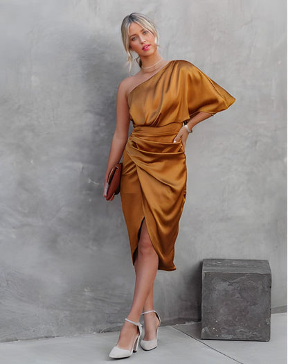 Fay Zijden Feestjurk | Damesjurk met Tijdloze Elegantie en Luxe Comfort | One shoulder