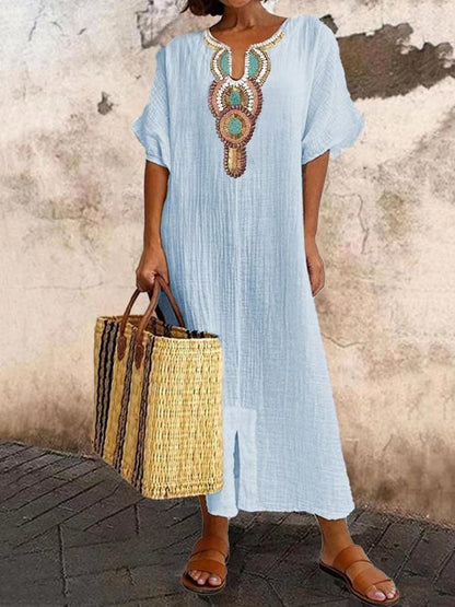 Zaira | Dames Jurk – Boho Stijl met Borduursel en Luchtige Pasvorm voor Zomer