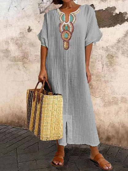 Zaira | Dames Jurk – Boho Stijl met Borduursel en Luchtige Pasvorm voor Zomer