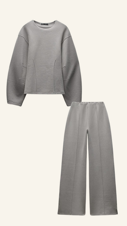 Nour Set | Dames Tweedelige Set met Oversized Top en Wijde High-Waist Broek