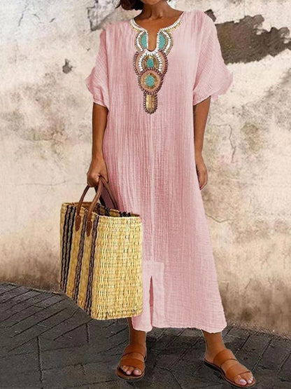 Zaira | Dames Jurk – Boho Stijl met Borduursel en Luchtige Pasvorm voor Zomer