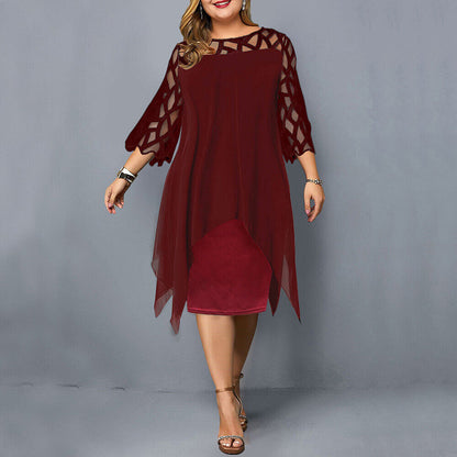 Elisa Chiffon Jurk | Plus-size damesjurk met asymmetrische laag en elegante uitsneden