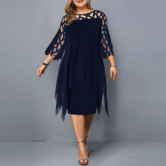 Elisa Chiffon Jurk | Plus-size damesjurk met asymmetrische laag en elegante uitsneden