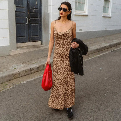 MIMI Maxi-Jurk met Luipaardprint | Damesjurk met Spaghettibandjes en Flatterende Pasvorm