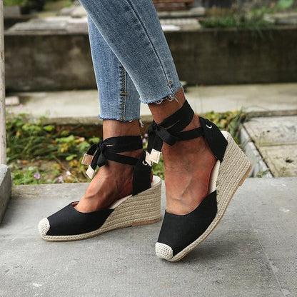 Yvonne | Dames Wedges Sandalen – Comfortabele Wedge Sandalen met Strikdetail en Ondersteuning