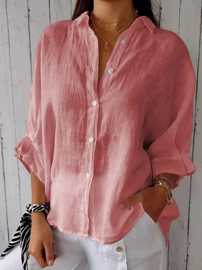 Dorette | Dames Blouse – Relaxte Pasvorm – Lange Mouwen – Ademend Natuurlijk Textiel