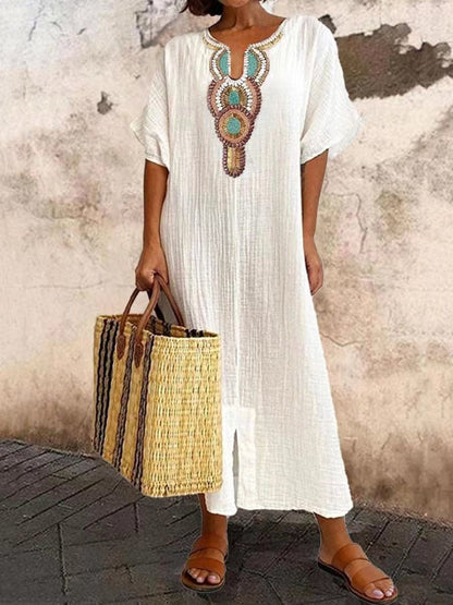 Zaira | Dames Jurk – Boho Stijl met Borduursel en Luchtige Pasvorm voor Zomer