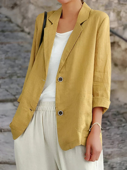 Tilly | Dames Blazer – Relaxed Fit, 3/4 Mouwen, Patchzakken, Natuurlijke Stof