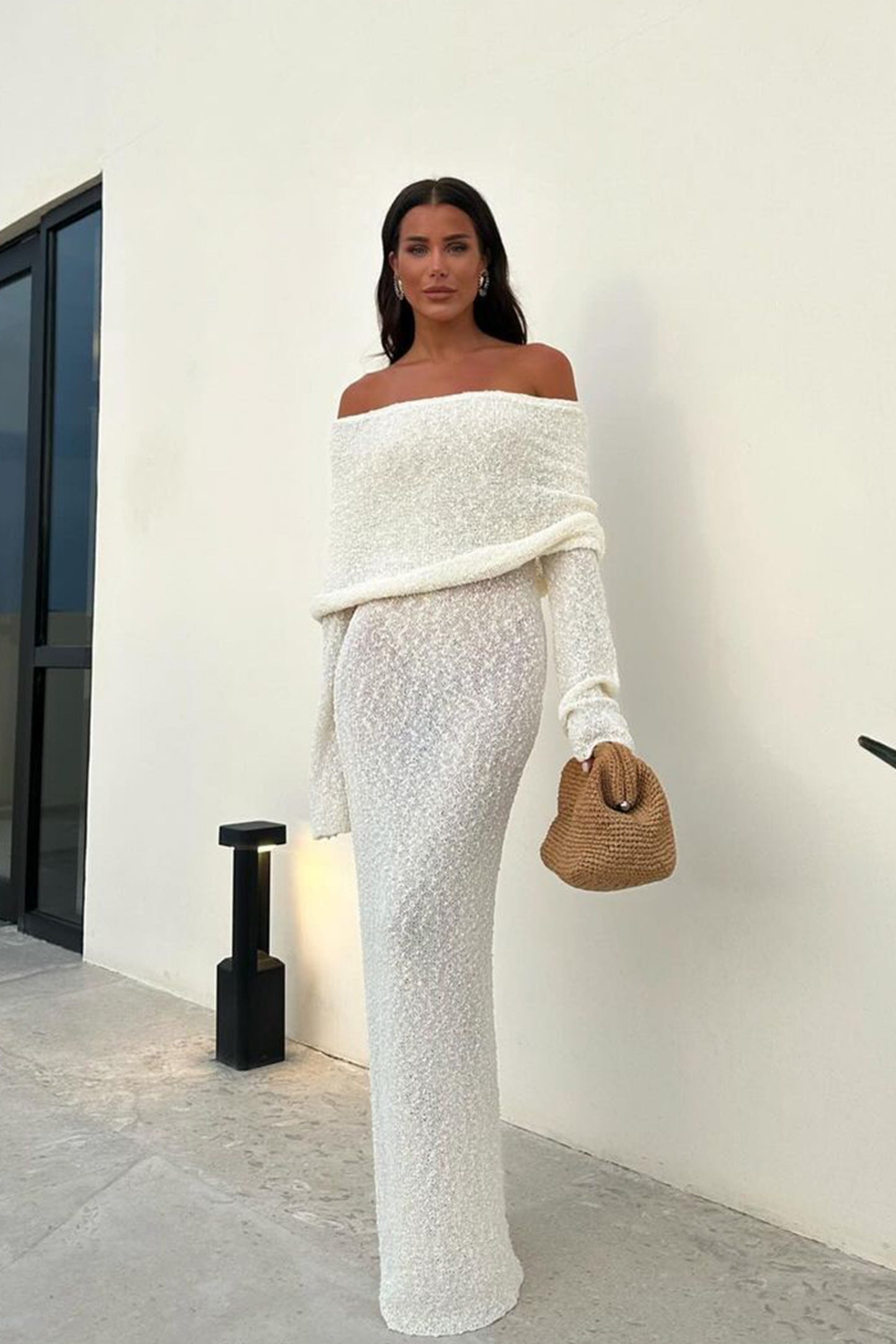 Marissa Off Shoulder Boucle Maxi Dress - Ivory